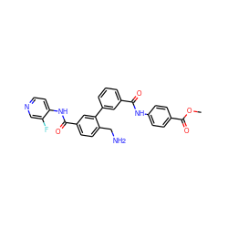 COC(=O)c1ccc(NC(=O)c2cccc(-c3cc(C(=O)Nc4ccncc4F)ccc3CN)c2)cc1 ZINC000142365956