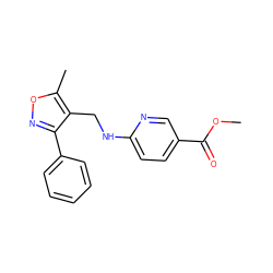 COC(=O)c1ccc(NCc2c(-c3ccccc3)noc2C)nc1 ZINC000098179860