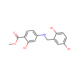 COC(=O)c1ccc(NCc2cc(O)ccc2O)cc1O ZINC000001651145