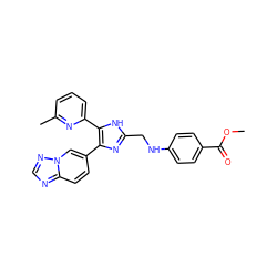 COC(=O)c1ccc(NCc2nc(-c3ccc4ncnn4c3)c(-c3cccc(C)n3)[nH]2)cc1 ZINC000113391386