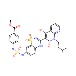 COC(=O)c1ccc(NS(=O)(=O)Nc2ccc3c(c2)S(=O)(=O)N=C(c2c(O)c4cccnc4n(CCC(C)C)c2=O)N3)cc1 ZINC000150540076