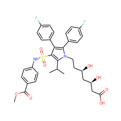 COC(=O)c1ccc(NS(=O)(=O)c2c(-c3ccc(F)cc3)c(-c3ccc(F)cc3)n(CC[C@@H](O)C[C@@H](O)CC(=O)O)c2C(C)C)cc1 ZINC000049850773