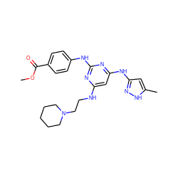 COC(=O)c1ccc(Nc2nc(NCCN3CCCCC3)cc(Nc3cc(C)[nH]n3)n2)cc1 ZINC000169312501