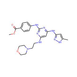 COC(=O)c1ccc(Nc2nc(NCCN3CCOCC3)cc(Nc3cc(C)[nH]n3)n2)cc1 ZINC000169312502