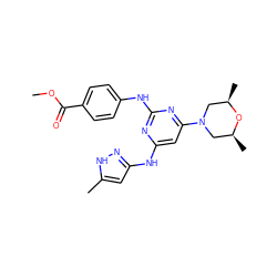 COC(=O)c1ccc(Nc2nc(Nc3cc(C)[nH]n3)cc(N3C[C@H](C)O[C@H](C)C3)n2)cc1 ZINC000169312497