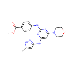 COC(=O)c1ccc(Nc2nc(Nc3cc(C)[nH]n3)cc(N3CCOCC3)n2)cc1 ZINC000169312496