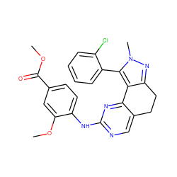 COC(=O)c1ccc(Nc2ncc3c(n2)-c2c(nn(C)c2-c2ccccc2Cl)CC3)c(OC)c1 ZINC000169702143