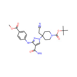 COC(=O)c1ccc(Nc2nn(C3(CC#N)CCN(C(=O)OC(C)(C)C)CC3)cc2C(N)=O)cc1 ZINC000204988162