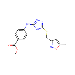 COC(=O)c1ccc(Nc2nnc(SCc3cc(C)on3)[nH]2)cc1 ZINC000014964306