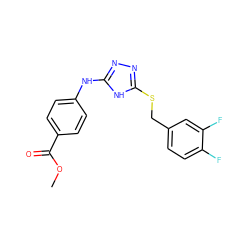 COC(=O)c1ccc(Nc2nnc(SCc3ccc(F)c(F)c3)[nH]2)cc1 ZINC000014964283