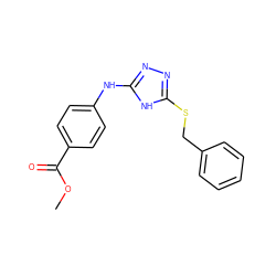 COC(=O)c1ccc(Nc2nnc(SCc3ccccc3)[nH]2)cc1 ZINC000014964267