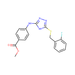 COC(=O)c1ccc(Nc2nnc(SCc3ccccc3F)[nH]2)cc1 ZINC000014964279