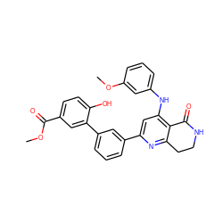 COC(=O)c1ccc(O)c(-c2cccc(-c3cc(Nc4cccc(OC)c4)c4c(n3)CCNC4=O)c2)c1 ZINC000116989623