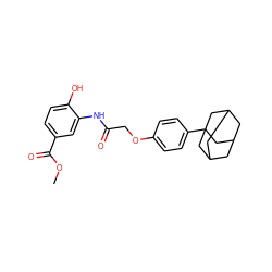 COC(=O)c1ccc(O)c(NC(=O)COc2ccc(C34CC5CC(CC(C5)C3)C4)cc2)c1 ZINC000011757506