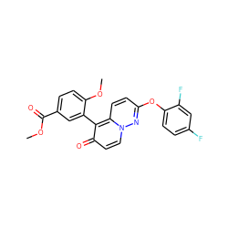 COC(=O)c1ccc(OC)c(-c2c(=O)ccn3nc(Oc4ccc(F)cc4F)ccc23)c1 ZINC000084741097