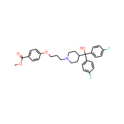COC(=O)c1ccc(OCCCN2CCC(C(O)(c3ccc(F)cc3)c3ccc(F)cc3)CC2)cc1 ZINC000036107787