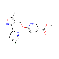 COC(=O)c1ccc(OCc2c(-c3ccc(Cl)cn3)noc2C)nc1 ZINC000142898691