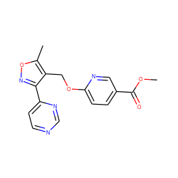 COC(=O)c1ccc(OCc2c(-c3ccncn3)noc2C)nc1 ZINC000142193501