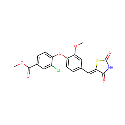 COC(=O)c1ccc(Oc2ccc(/C=C3\SC(=O)NC3=O)cc2OC)c(Cl)c1 ZINC000066076482