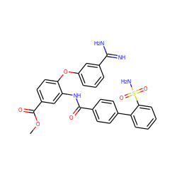 COC(=O)c1ccc(Oc2cccc(C(=N)N)c2)c(NC(=O)c2ccc(-c3ccccc3S(N)(=O)=O)cc2)c1 ZINC000029407822