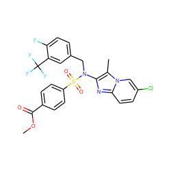 COC(=O)c1ccc(S(=O)(=O)N(Cc2ccc(F)c(C(F)(F)F)c2)c2nc3ccc(Cl)cn3c2C)cc1 ZINC000167652334