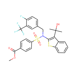 COC(=O)c1ccc(S(=O)(=O)N(Cc2ccc(F)c(C(F)(F)F)c2)c2sc3ccccc3c2C(C)(C)O)cc1 ZINC000115235006