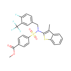 COC(=O)c1ccc(S(=O)(=O)N(Cc2ccc(F)c(C(F)(F)F)c2)c2sc3ccccc3c2C)cc1 ZINC000100928910