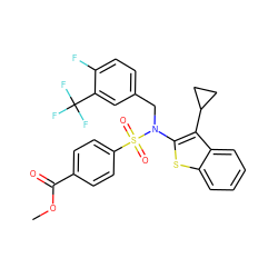 COC(=O)c1ccc(S(=O)(=O)N(Cc2ccc(F)c(C(F)(F)F)c2)c2sc3ccccc3c2C2CC2)cc1 ZINC000115233147