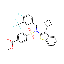 COC(=O)c1ccc(S(=O)(=O)N(Cc2ccc(F)c(C(F)(F)F)c2)c2sc3ccccc3c2C2CCC2)cc1 ZINC000115230413