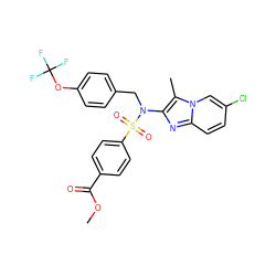 COC(=O)c1ccc(S(=O)(=O)N(Cc2ccc(OC(F)(F)F)cc2)c2nc3ccc(Cl)cn3c2C)cc1 ZINC000147666035
