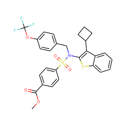 COC(=O)c1ccc(S(=O)(=O)N(Cc2ccc(OC(F)(F)F)cc2)c2sc3ccccc3c2C2CCC2)cc1 ZINC000115234680