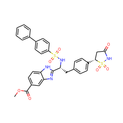 COC(=O)c1ccc2[nH]c([C@@H](Cc3ccc([C@@H]4CC(=O)NS4(=O)=O)cc3)NS(=O)(=O)c3ccc(-c4ccccc4)cc3)nc2c1 ZINC000036748842