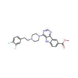 COC(=O)c1ccc2[nH]c3c(N4CCN(CCc5ccc(F)c(F)c5)CC4)ncnc3c2c1 ZINC000013559653