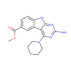 COC(=O)c1ccc2[nH]c3nc(N)nc(N4CCCCC4)c3c2c1 ZINC000653679920