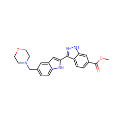 COC(=O)c1ccc2c(-c3cc4cc(CN5CCOCC5)ccc4[nH]3)n[nH]c2c1 ZINC000014949229