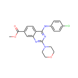 COC(=O)c1ccc2c(Nc3ccc(Cl)cc3)nc(N3CCOCC3)nc2c1 ZINC000026717866