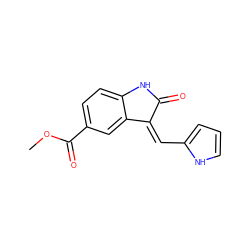 COC(=O)c1ccc2c(c1)/C(=C/c1ccc[nH]1)C(=O)N2 ZINC000014962825