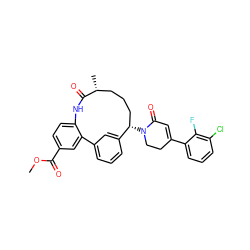 COC(=O)c1ccc2c(c1)-c1cccc(c1)[C@@H](N1CCC(c3cccc(Cl)c3F)=CC1=O)CCC[C@@H](C)C(=O)N2 ZINC000220113955