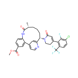 COC(=O)c1ccc2c(c1)-c1ccnc(c1)[C@@H](N1CCC(c3c(C(F)(F)F)ccc(Cl)c3F)=CC1=O)CCC[C@@H](C)C(=O)N2 ZINC000220120097