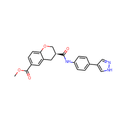 COC(=O)c1ccc2c(c1)C[C@H](C(=O)Nc1ccc(-c3cn[nH]c3)cc1)CO2 ZINC000040936785