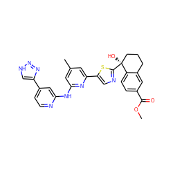 COC(=O)c1ccc2c(c1)CCC[C@]2(O)c1ncc(-c2cc(C)cc(Nc3cc(-c4c[nH]nn4)ccn3)n2)s1 ZINC000142326379