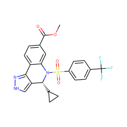 COC(=O)c1ccc2c(c1)N(S(=O)(=O)c1ccc(C(F)(F)F)cc1)[C@H](C1CC1)c1c[nH]nc1-2 ZINC000045317228