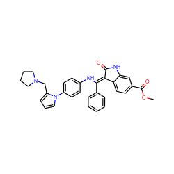 COC(=O)c1ccc2c(c1)NC(=O)/C2=C(\Nc1ccc(-n2cccc2CN2CCCC2)cc1)c1ccccc1 ZINC001772571792