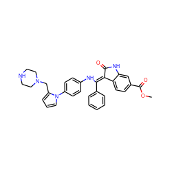 COC(=O)c1ccc2c(c1)NC(=O)/C2=C(\Nc1ccc(-n2cccc2CN2CCNCC2)cc1)c1ccccc1 ZINC001772611579