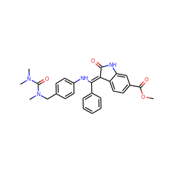 COC(=O)c1ccc2c(c1)NC(=O)/C2=C(\Nc1ccc(CN(C)C(=O)N(C)C)cc1)c1ccccc1 ZINC000040430476