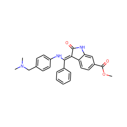 COC(=O)c1ccc2c(c1)NC(=O)/C2=C(\Nc1ccc(CN(C)C)cc1)c1ccccc1 ZINC000003936363