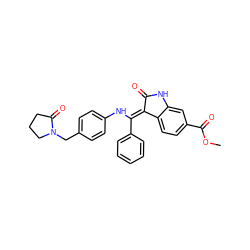 COC(=O)c1ccc2c(c1)NC(=O)/C2=C(\Nc1ccc(CN2CCCC2=O)cc1)c1ccccc1 ZINC000101235092