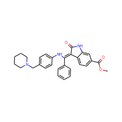 COC(=O)c1ccc2c(c1)NC(=O)/C2=C(\Nc1ccc(CN2CCCCC2)cc1)c1ccccc1 ZINC000101234869