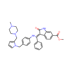 COC(=O)c1ccc2c(c1)NC(=O)/C2=C(\Nc1ccc(Cn2cccc2CN2CCN(C)CC2)cc1)c1ccccc1 ZINC001772609020