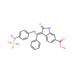 COC(=O)c1ccc2c(c1)NC(=O)/C2=C(\Nc1ccc(N(C)S(C)(=O)=O)cc1)c1ccccc1 ZINC000035834329